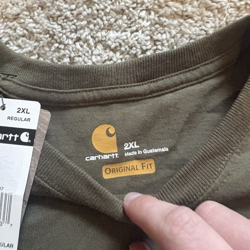 Carhartt K87 Mens Original Fit Pocket T-Shirt 2XL Olive Cotton Workwear K87-ARG - Picture 6 of 8